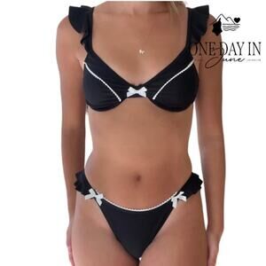 CharmLeaks Tuxedo Ruffle Cheeky Bikini Swimsuit Size L